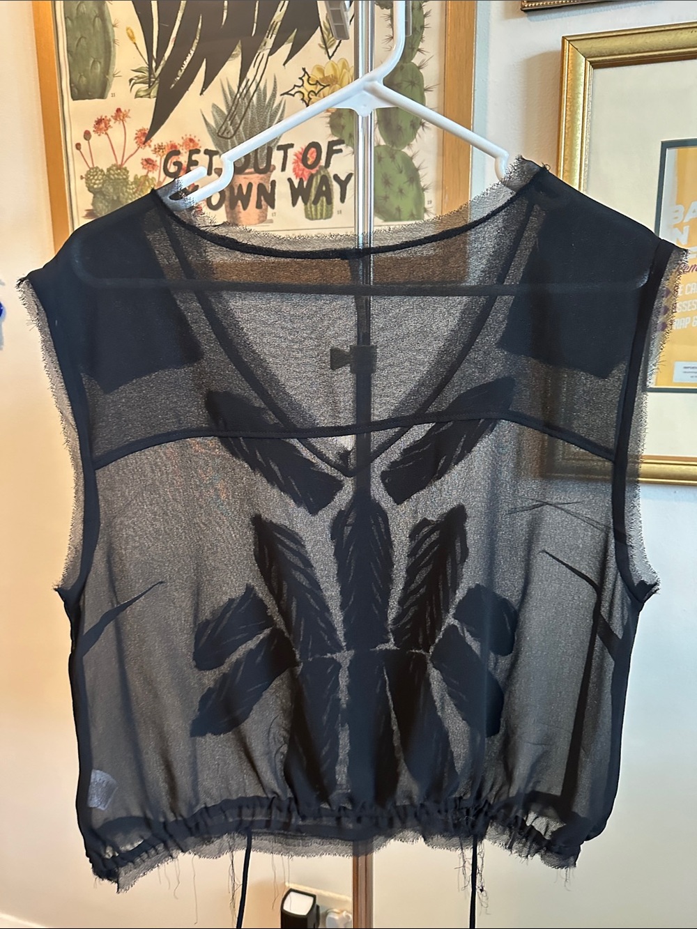 Free People Black Sheer Embroidered Crop Top - Picture 3 of 3